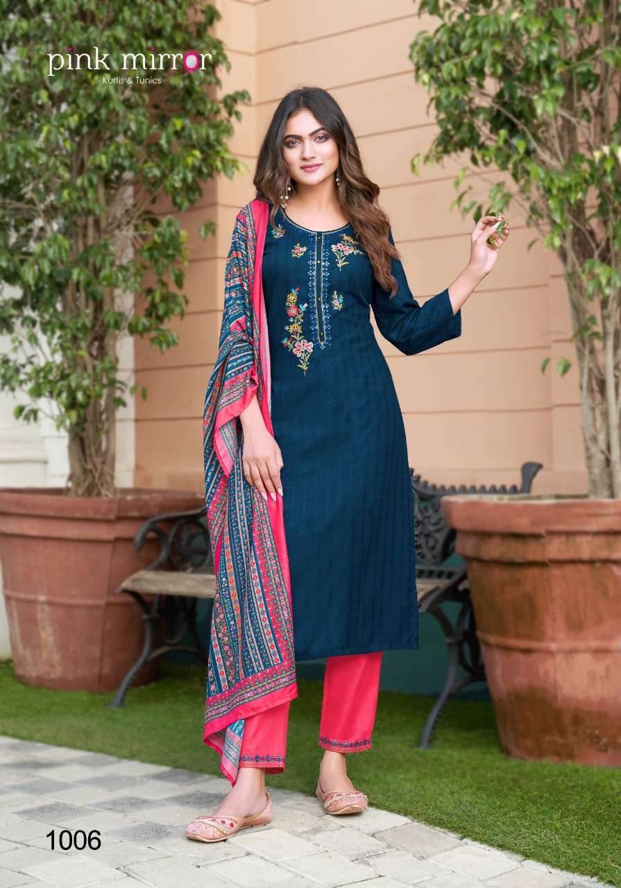 Pink Mirror Flame Top Bottom Dupatta Collection 