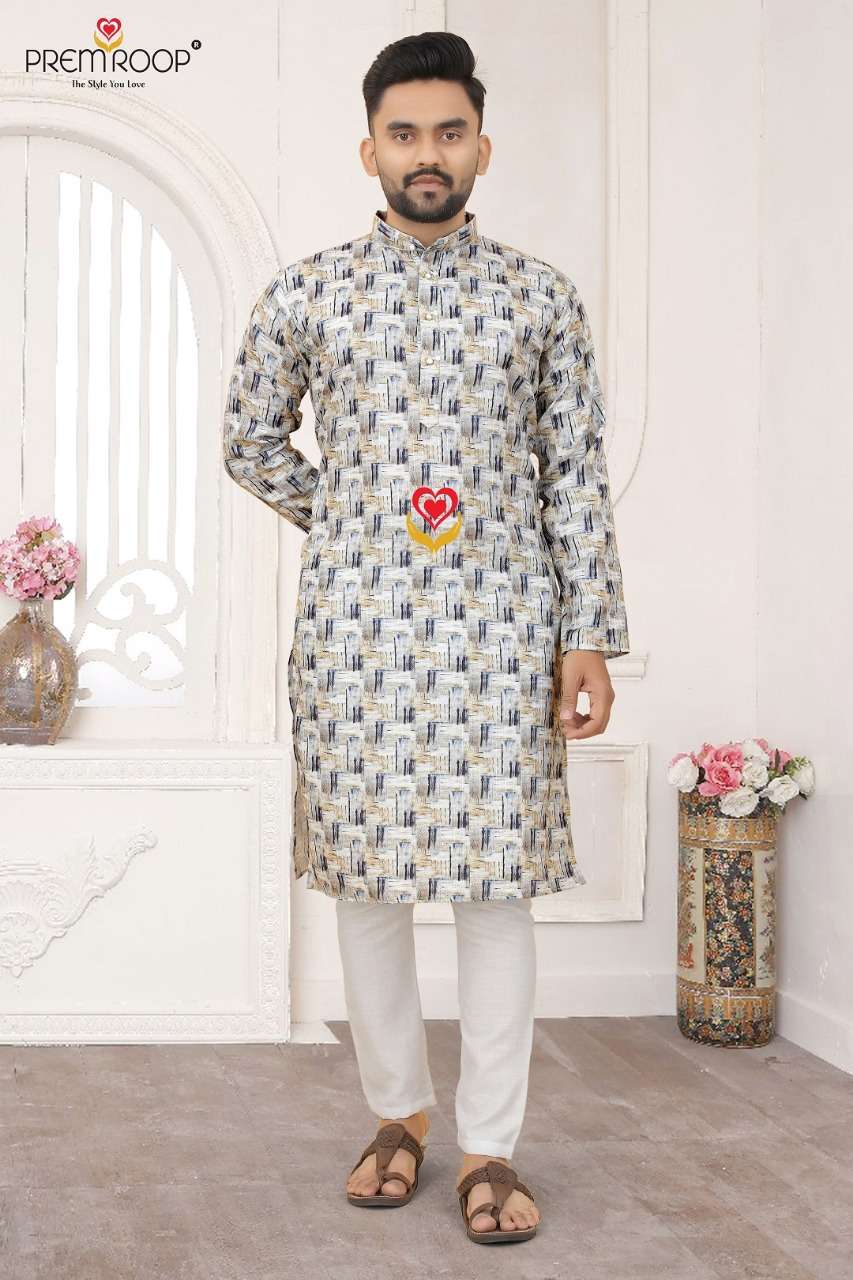 Prem Roop Croceck Printed Mens  Kurta Wholesale Price 