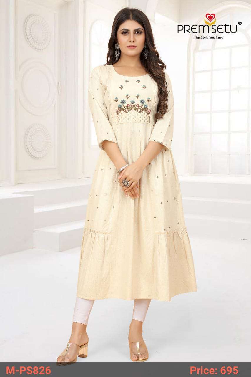 Premsetu Khatli Work Dusty Naira cut kurti wholesale 