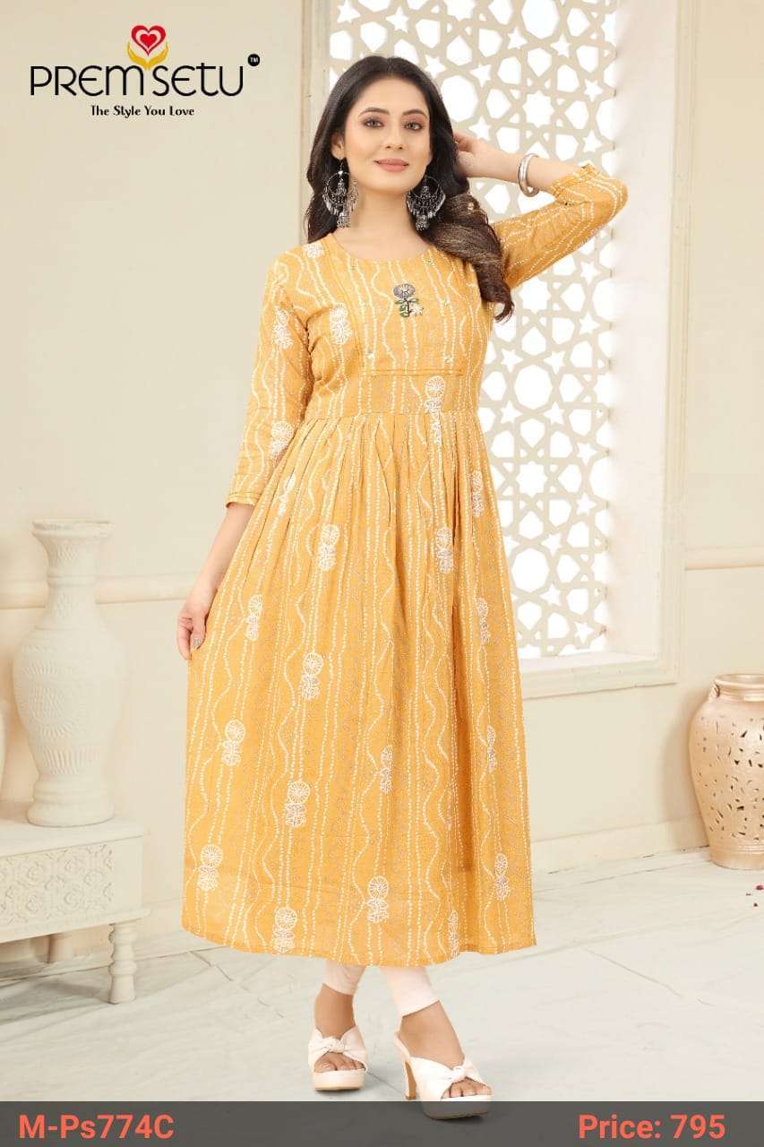 Premsetu Khatli Work Dusty Naira cut kurtis wholesale 