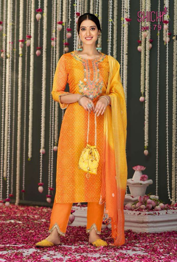 Shichi Bandhej Presenting Top Bottom Dupatta Set Collection 