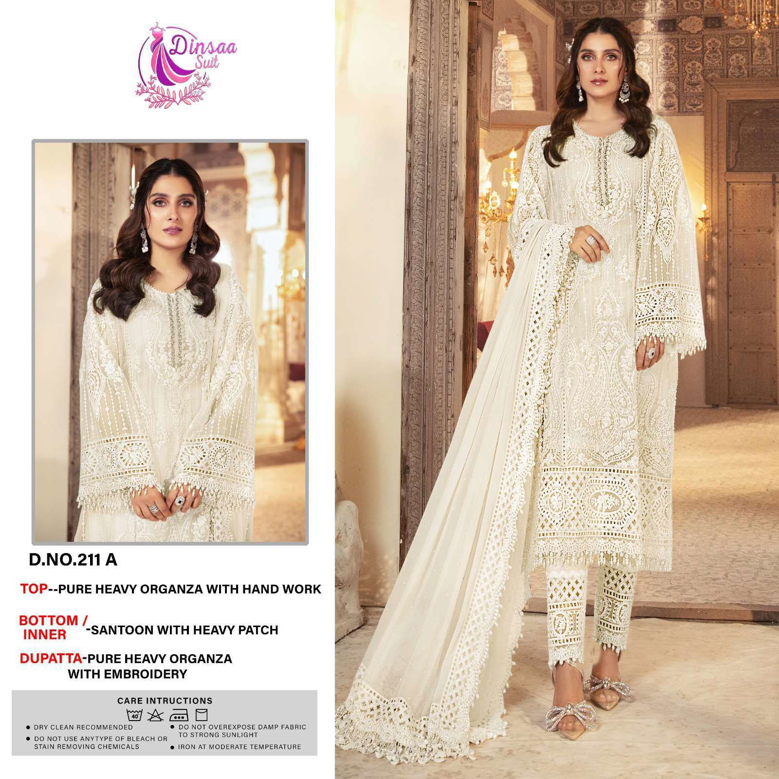 Dinsaa 211 Designer Organza Pakistani Suits Wholesale in surat