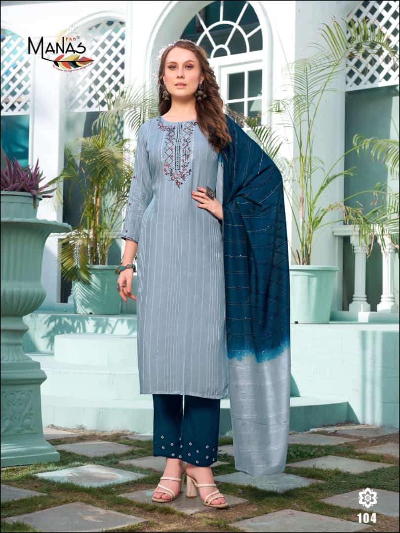 MANAS FEB PRESENTS FANCY  RAYON  KURTI-PANT-DUPATTA WHOLESALE COLLECTION 