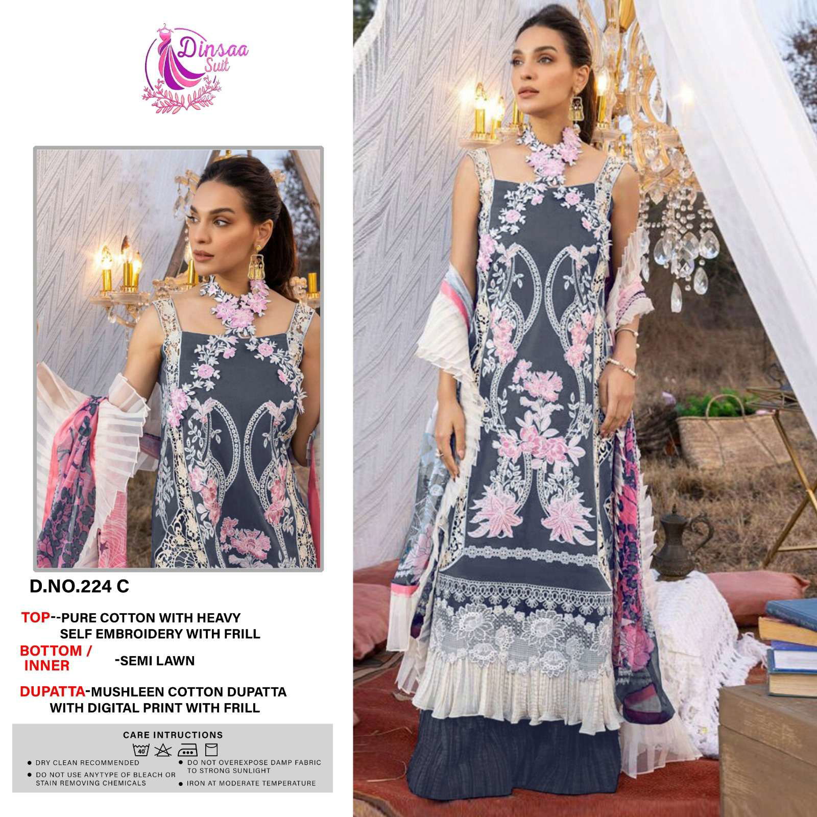 Dinsaa D 224 Embroidery Pakistani Salwar Kameez  wholesale Collection