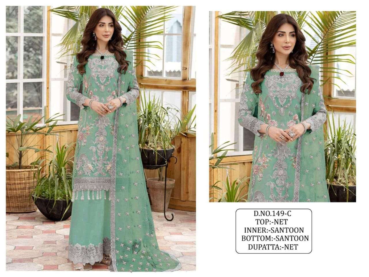 Kf 149embroidery work designer pakistani salwar kameez wholesale in india
