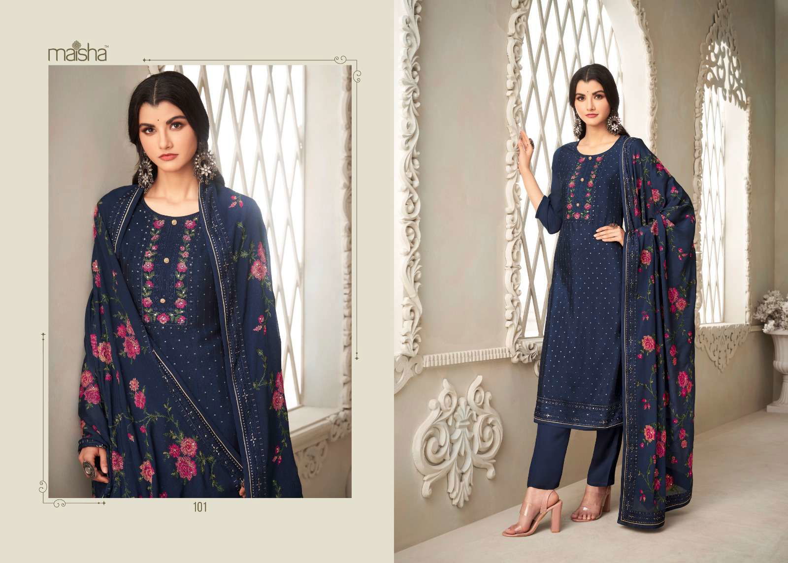 Maisha Pehnava Chinon Embroidered Suits  wholesale Collection market