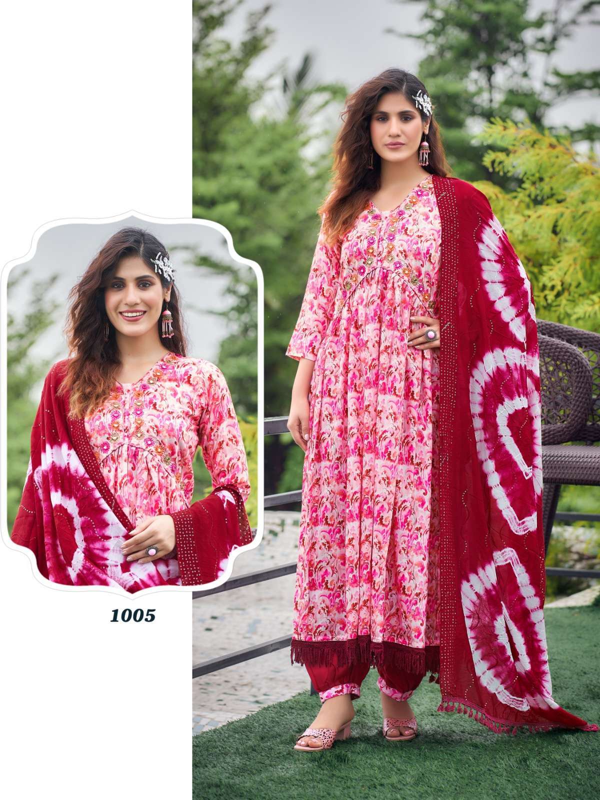 DESIGNER ALIYA CUT MUSLIM DEGITAL PRINT Pink ALIYA CUT KURTI WITH AFAGHANI PENT WHOLESALE COLLECTION