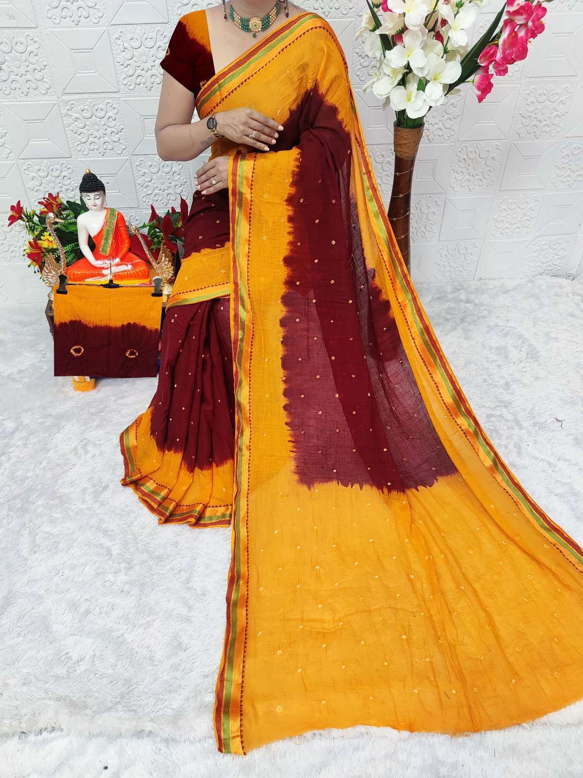 LEELA Cotton Hand Bandhej Saree Wholesale