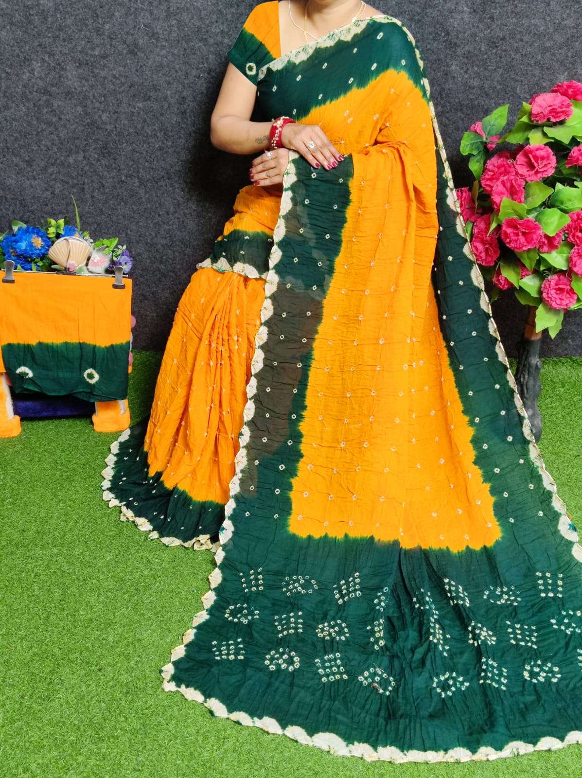 Radhe pure cotton hand bandhej saree wholesale