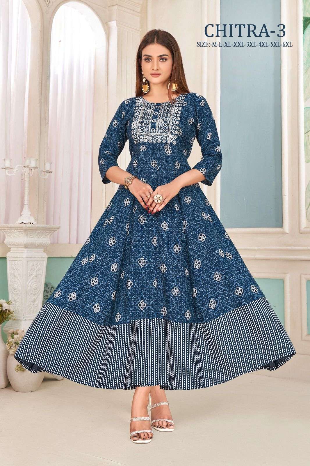 CHITRA-3 HEAVY RAYON GOLD PRINT anarkali gown Kurti Wholesale collection