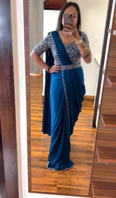 RIONA SAREE AND EMBROIDERY BLOUSE WITH BELT SAREES WHOLESALE MARKET