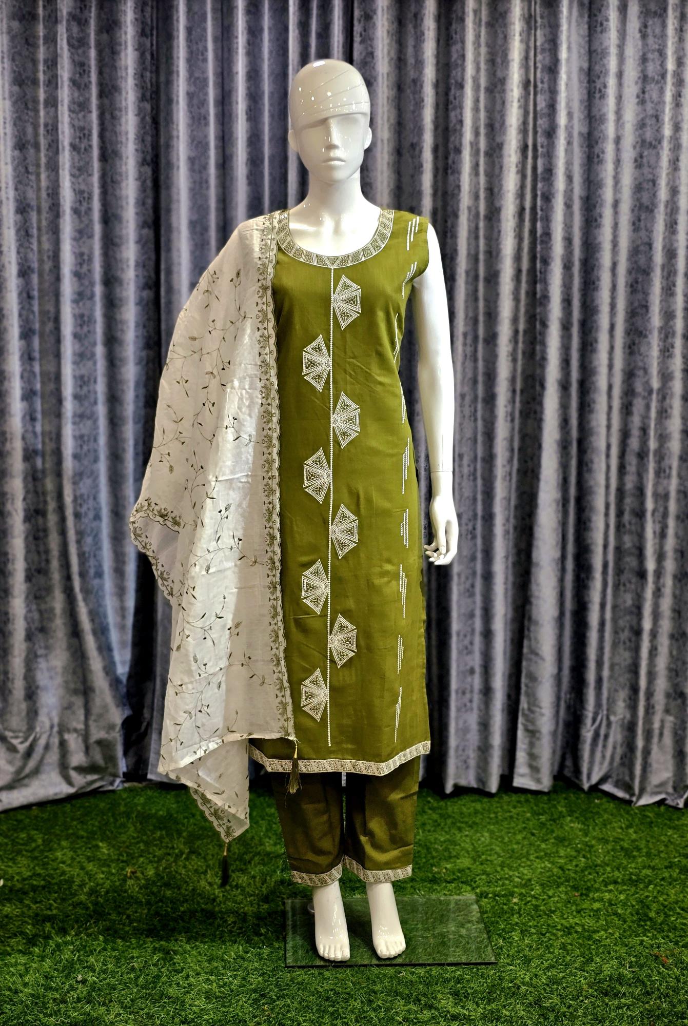 AKSHAR A LINE TRENDING EMBROIDARY WORK KURTI PANT WITH DUPATTA SUPPLIER OF LADIES KURTIS