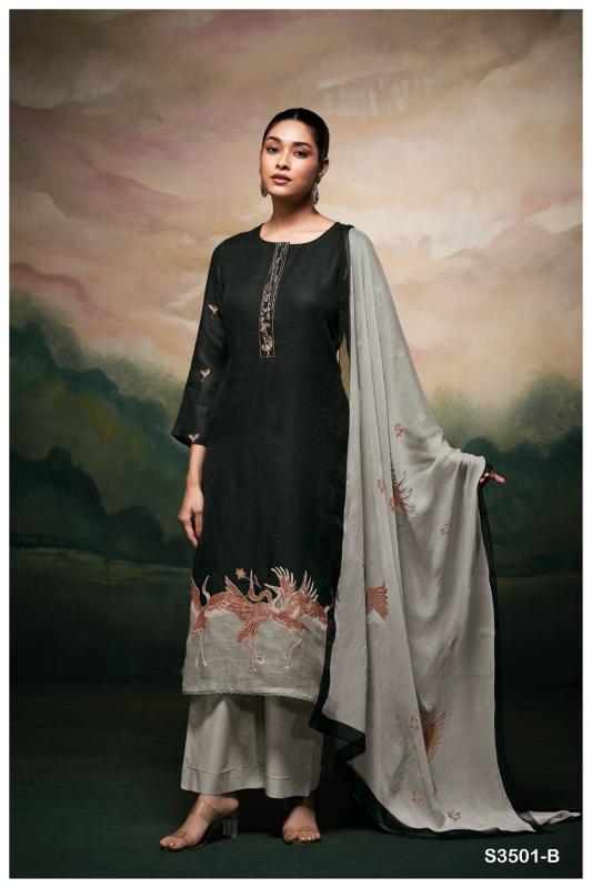 Ganga kaleah 3501 pure linen printed salwar kameez pakistani suits manufacturer in pakistan