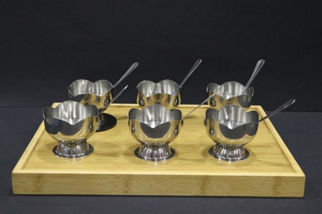 MG Classic Silver Steel Dessert Cup Set with Matching Spoon kitchenware wholesale