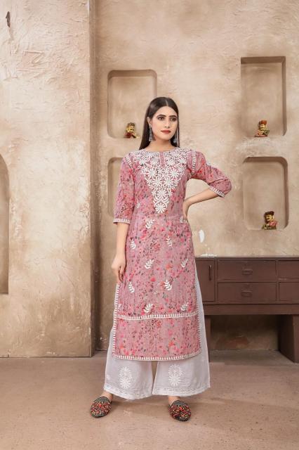Rasika digital print with chikankari kurti plazoo kurtis manufacturers