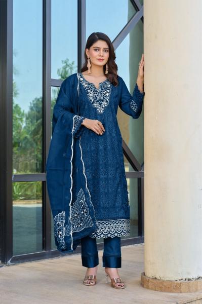 Shraddha designer mushk heavy orongz top bottom dupatta kurta set manufacturer