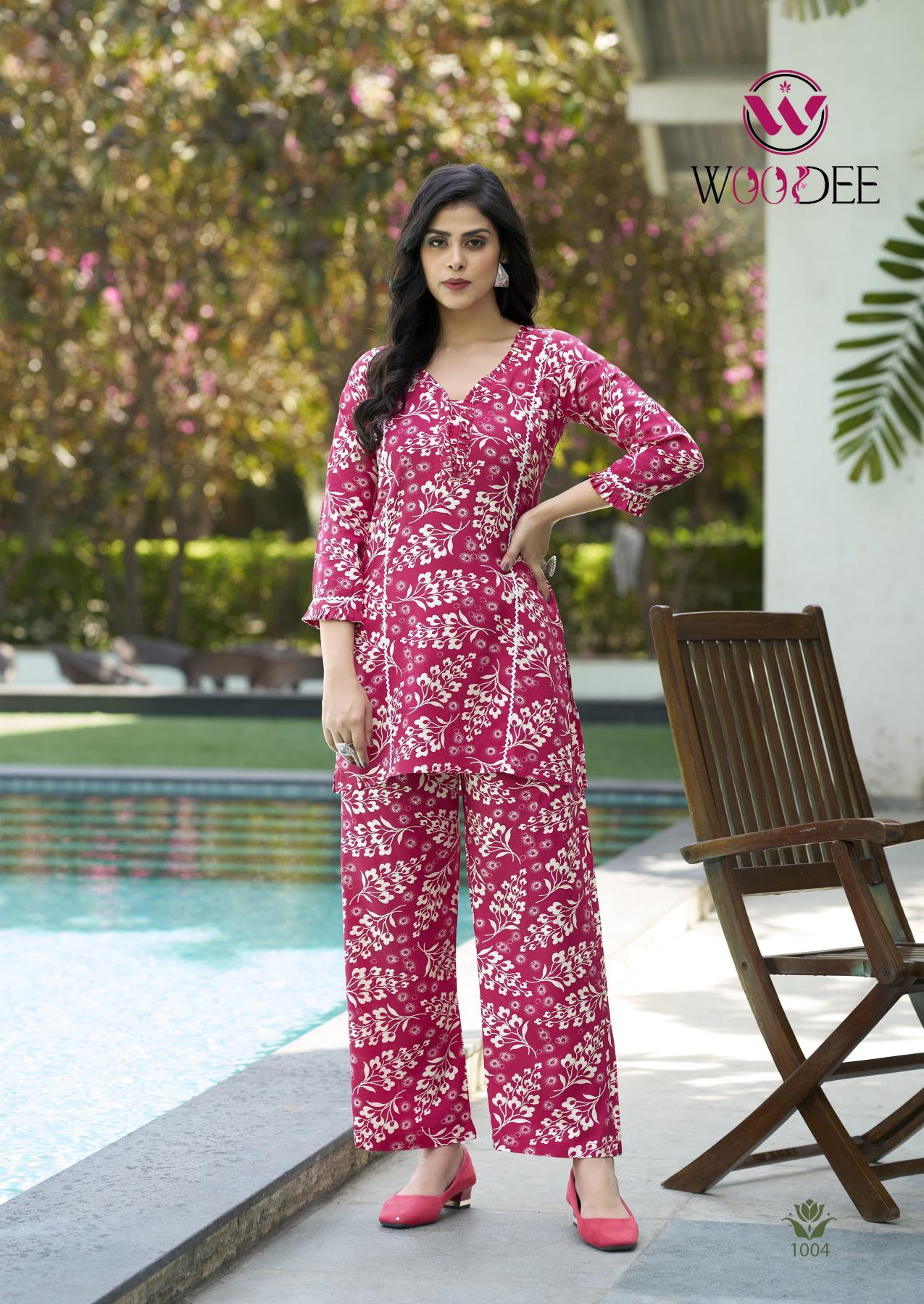 Woodee moksha heavy rayon print co ord set kurta set manufacturer