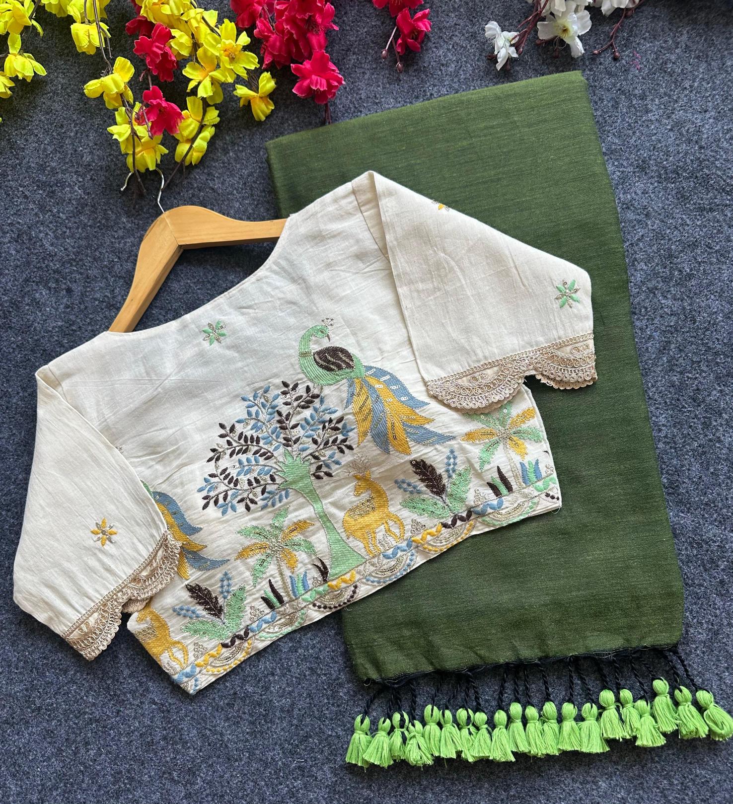 Blousewala khadi cotton saree with blouse surat wholesale market