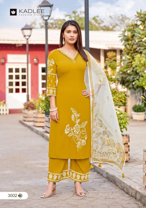 Kadlee kamyaa rayon print 3 pcs famous kurti brands in india