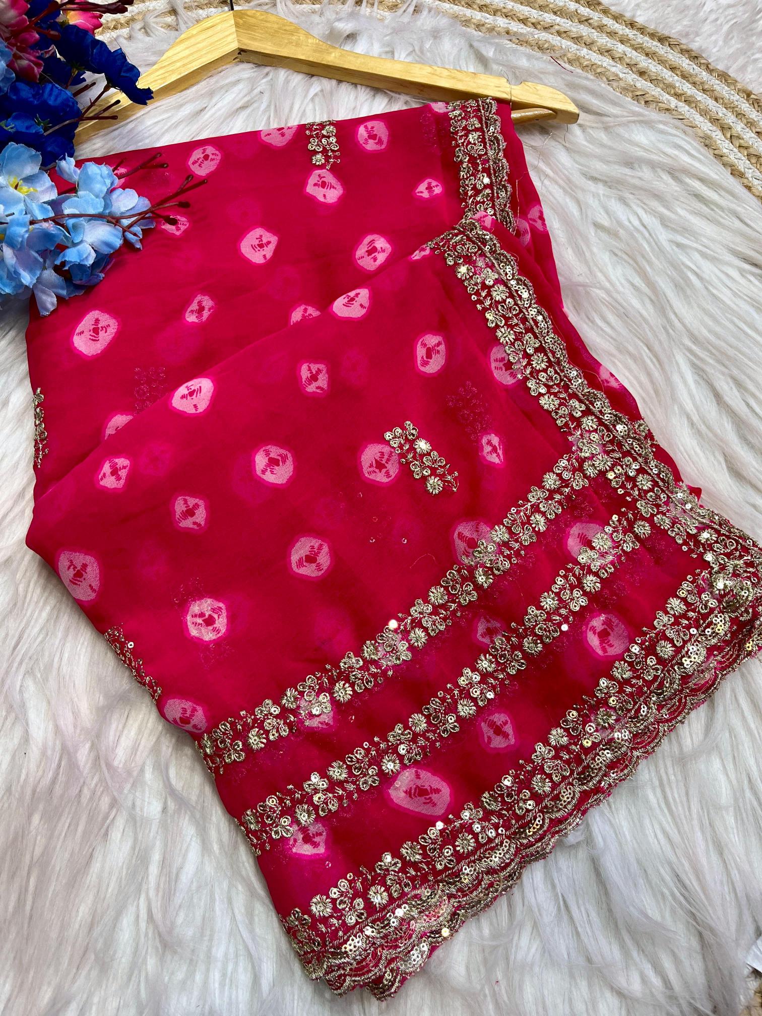 Mahaveer silks soft georgette bandej panel saree wholesale in surat with low price