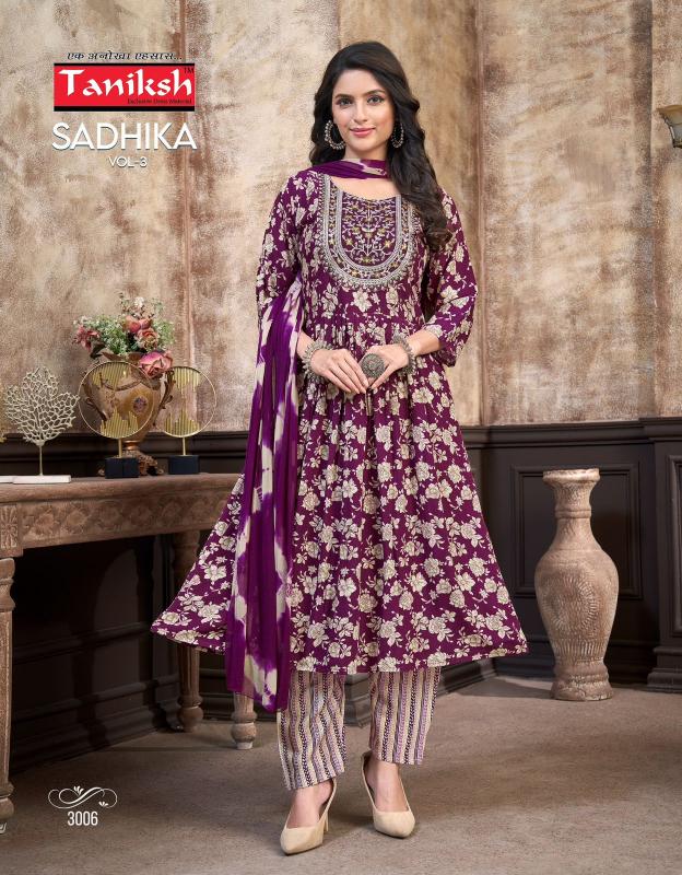Taniksh sadhika vol 4 rayon print top bottom dupatta ladies kurti manufacturers