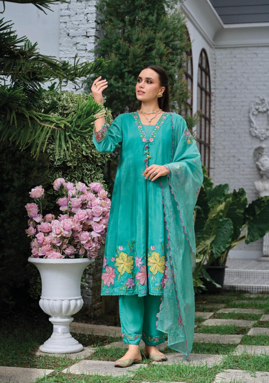 Kailee fashion satrangi chanderi viscouse 3 pcs best kurti manufacturer in surat