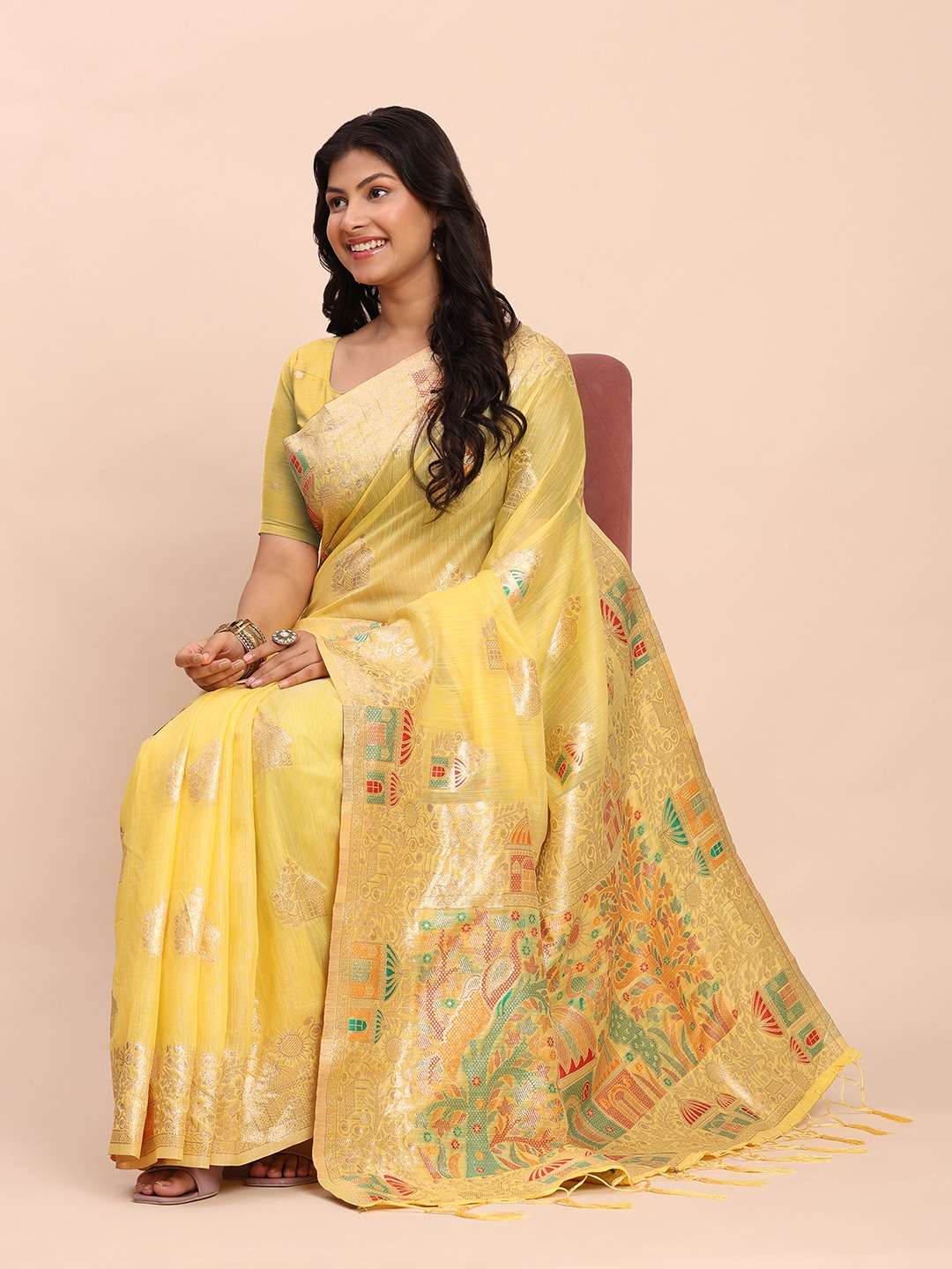 LINEN STORI by Astita fancy designer linen Cotton fabric saree wholesale with latkan 