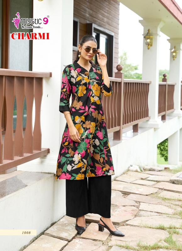 Mystic9 charmi vol 1 vertican foil print 3 pcs kurti online wholesale cloth market