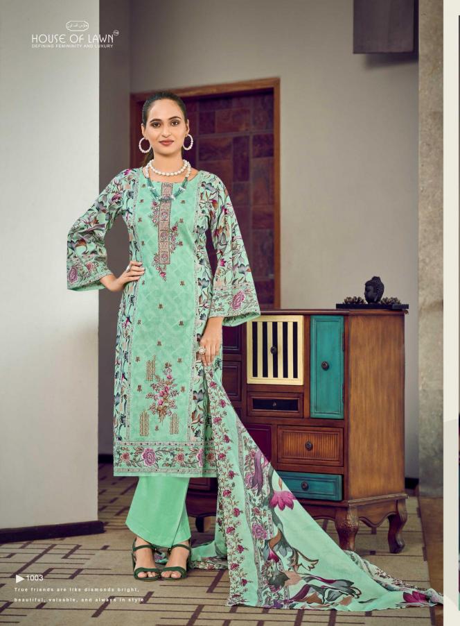Karma house of lawn bin saeed top&dup work cotton dress material wholesale market