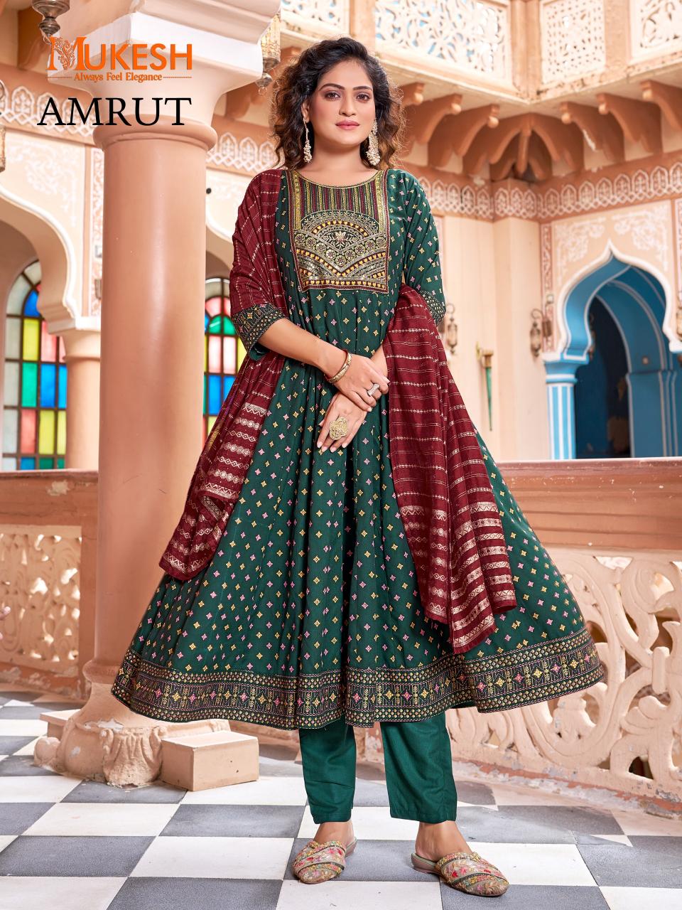 Mukesh amrut rayon gown pant & dupatta trendy clothes wholesale