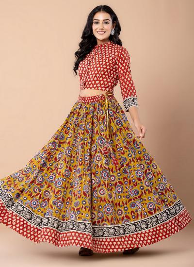 Multi Color Cotton Printed Work Ocassional Wear 606 Lehengha choli supplier in India