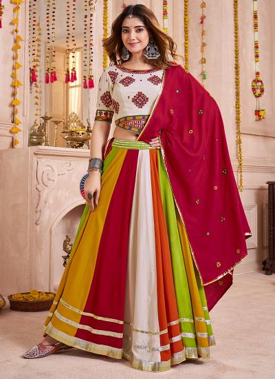 Multi Color Viscose Cotton Mirror Work Navratri Wear 035 Affordable lehenga choli bulk order