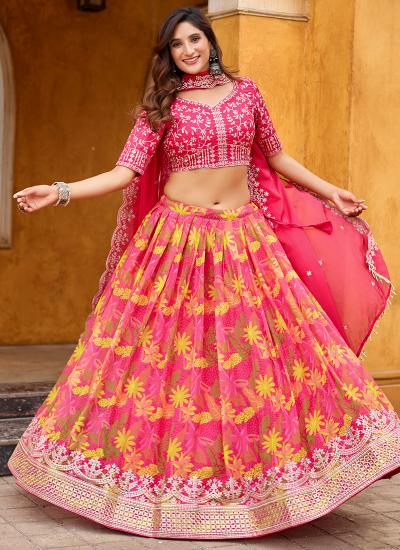Rani Pink Net Zari Embroidery Work Party Wear Bulk lehenga choli manufacturer in Hyderabad