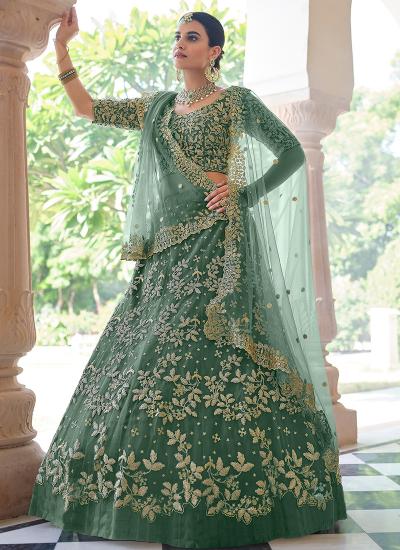 Sage Green Net Zari Embroidery Work Wedding Wear Ethnic wear wholesaler in Hyderabad