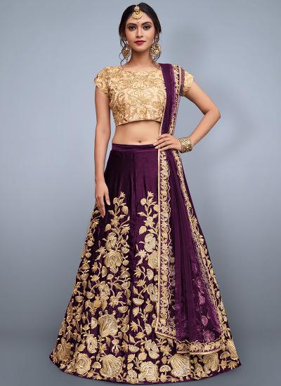 Wine Velvet Zari Work Wedding Wear Premium Quality Lehenga Choli in Kolkata