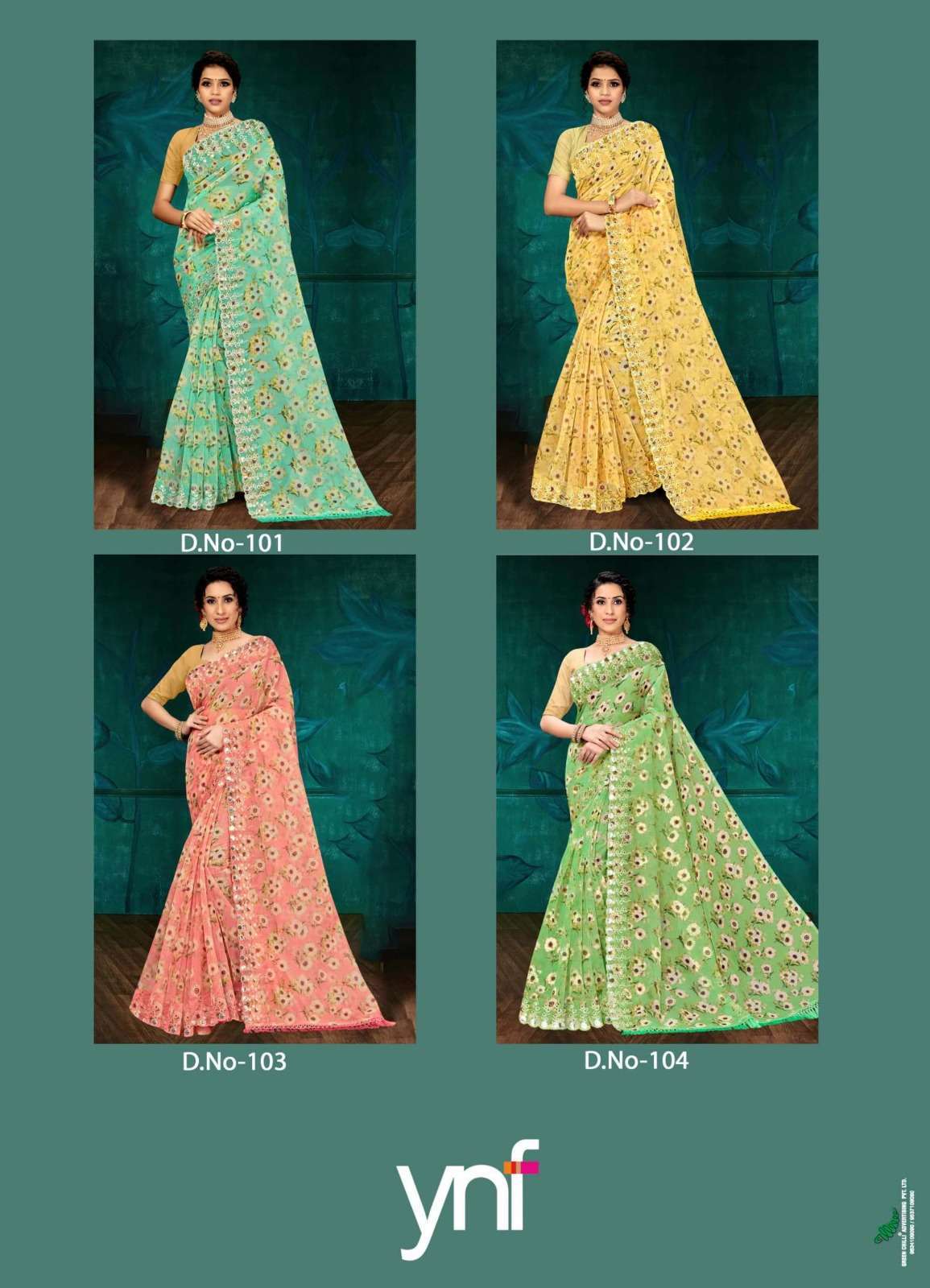 YNF FLORAL MIRROR DIGITAL PRINTED ORGANZA SAREE WHOLESALE COLLECTION