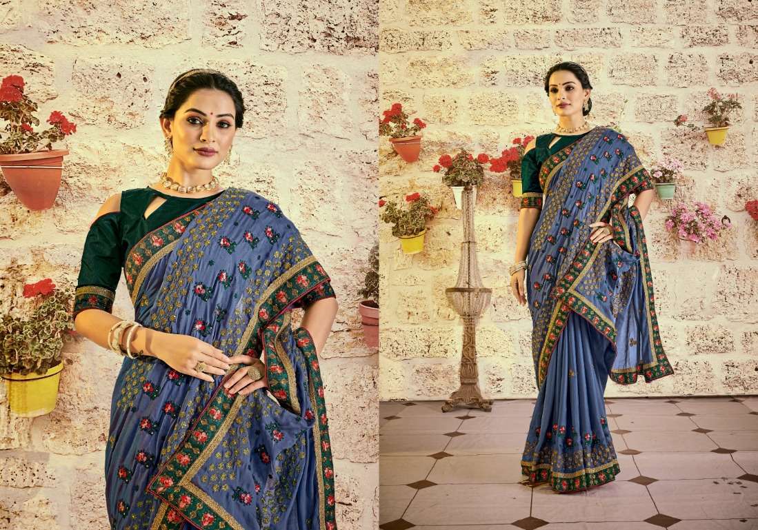 YNF FLORAL RANGOLI EMBROIDERY WORKED SAREE WHOLESALE CATALOGUE COLLECTION