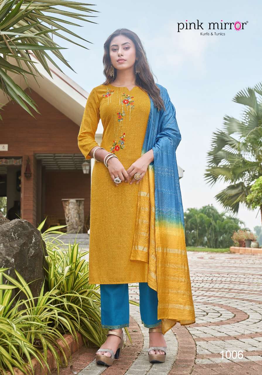 pink mirror roseberry boutique kurti collection wholesale kurti pent duppta 