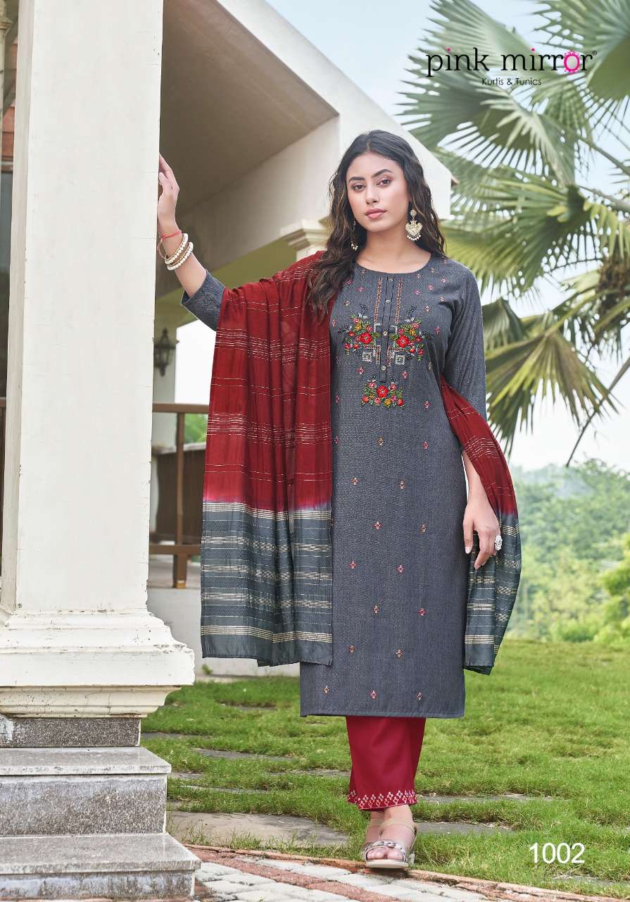 pink mirror roseberry boutique kurti collection wholesale kurti pent duppta 