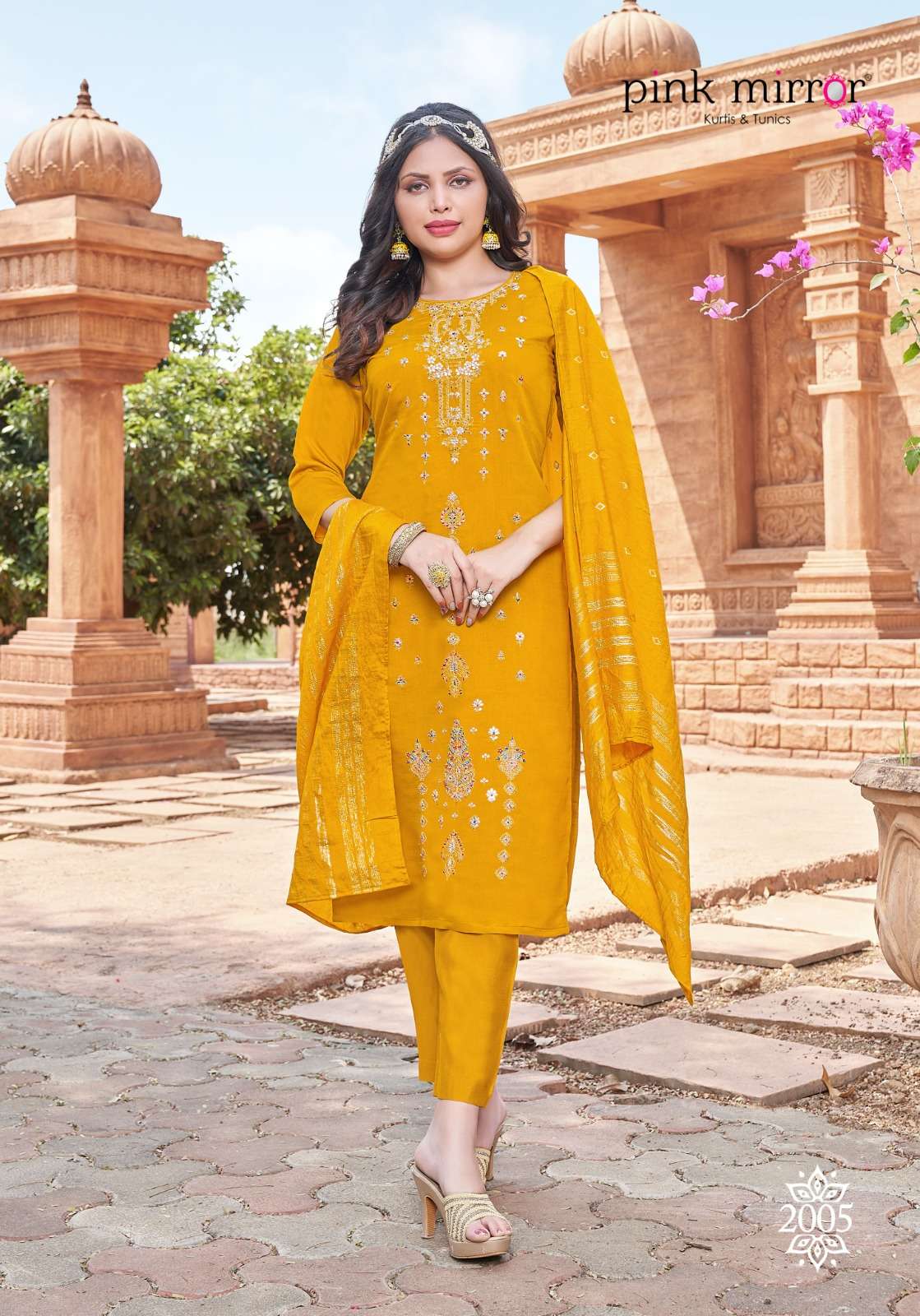 pink mirror tiara designer boutique kurti pent duppta wholesale price