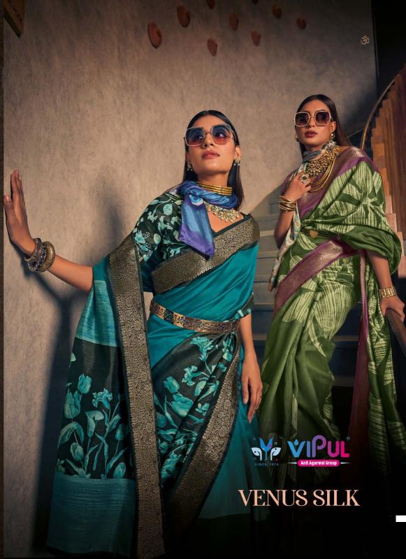 Vipul venus silk two tone silk woven border wholesale saree market in surat with price
