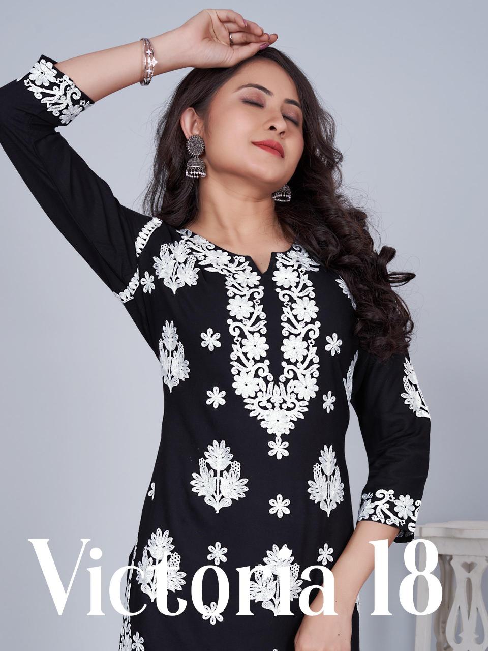 Blue hills victoria vol 18 rayon with white thread work wholesale kurtis catalog