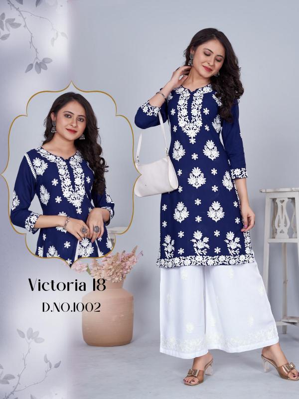 Blue hills victoria vol 18 rayon with white thread work wholesale kurtis catalog