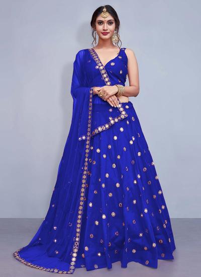 Blue Taffeta Mirror Work Wedding Wear Wholesale Lehenga Choli for Resale in Kolkata