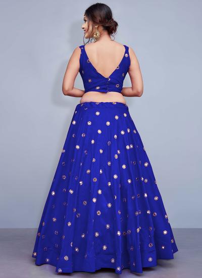 Blue Taffeta Mirror Work Wedding Wear Wholesale Lehenga Choli for Resale in Kolkata