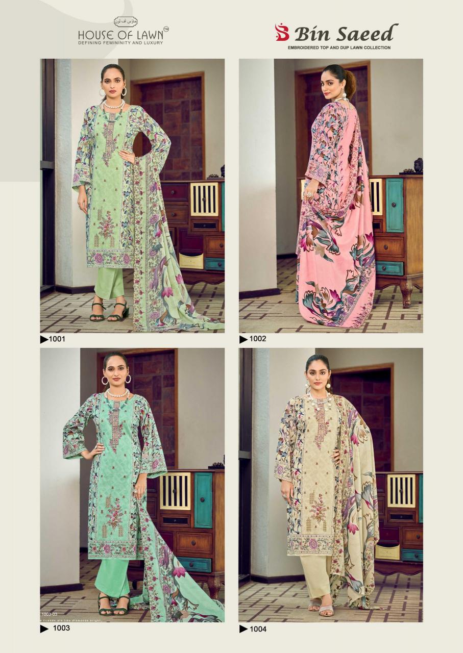 Karma house of lawn bin saeed top&dup work cotton dress material wholesale market