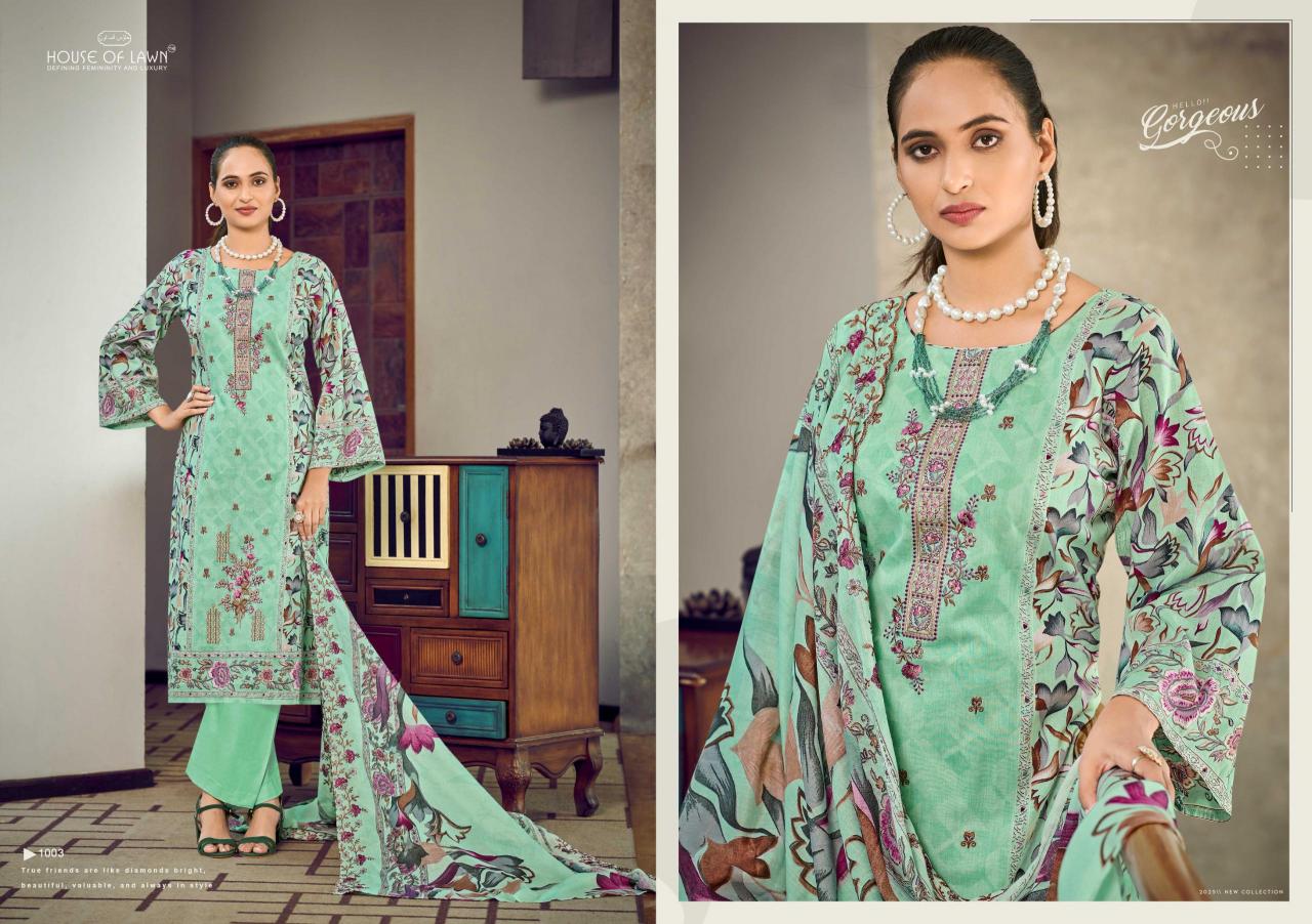 Karma house of lawn bin saeed top&dup work cotton dress material wholesale market