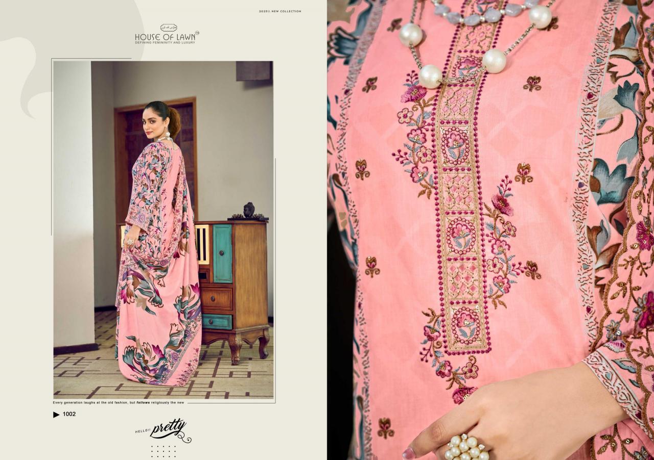 Karma house of lawn bin saeed top&dup work cotton dress material wholesale market