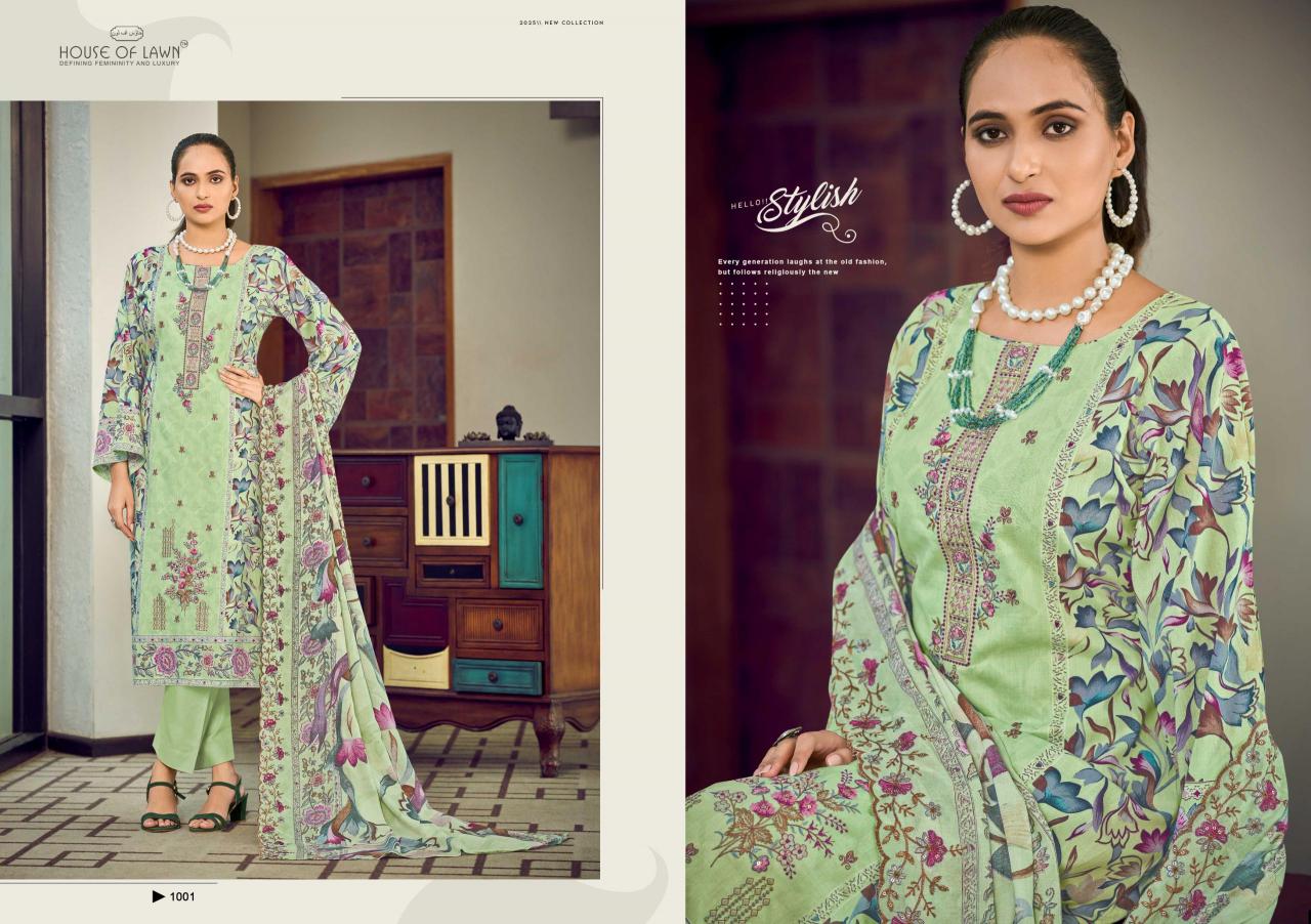 Karma house of lawn bin saeed top&dup work cotton dress material wholesale market