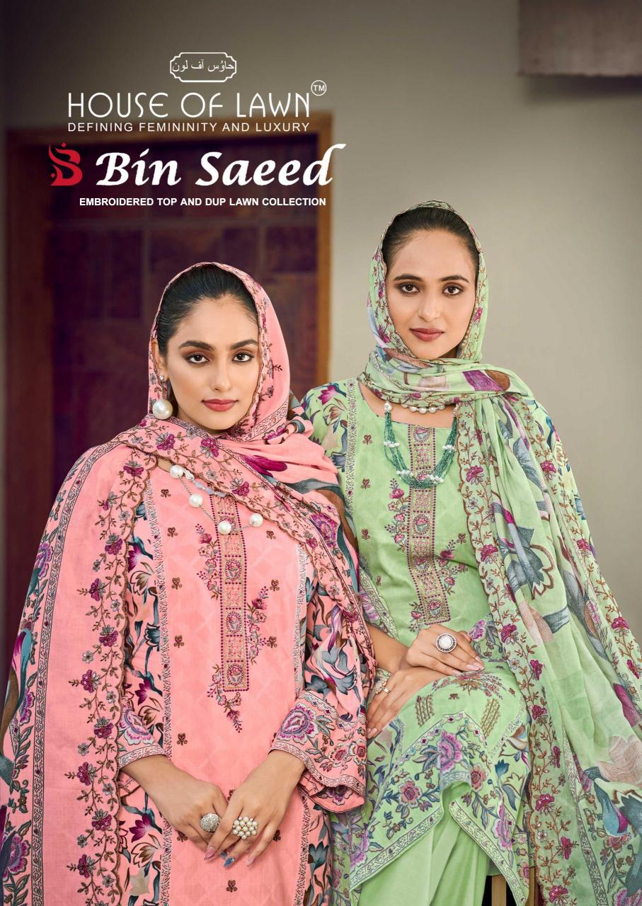 Karma house of lawn bin saeed top&dup work cotton dress material wholesale market